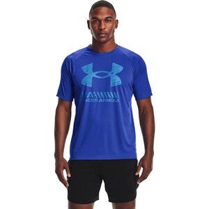 Under Armour Mens Velocity Graphic Logo TShirt Tee Versa Blue/Water Size S Loose